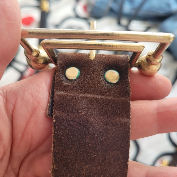 Vintage brown suede waist belt with square Art Deco style buckle - Picture 5 of 7